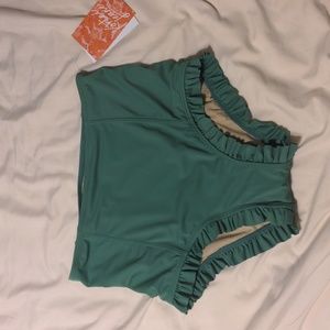 Kortni jean sage green high waisted ruffled swim bottoms